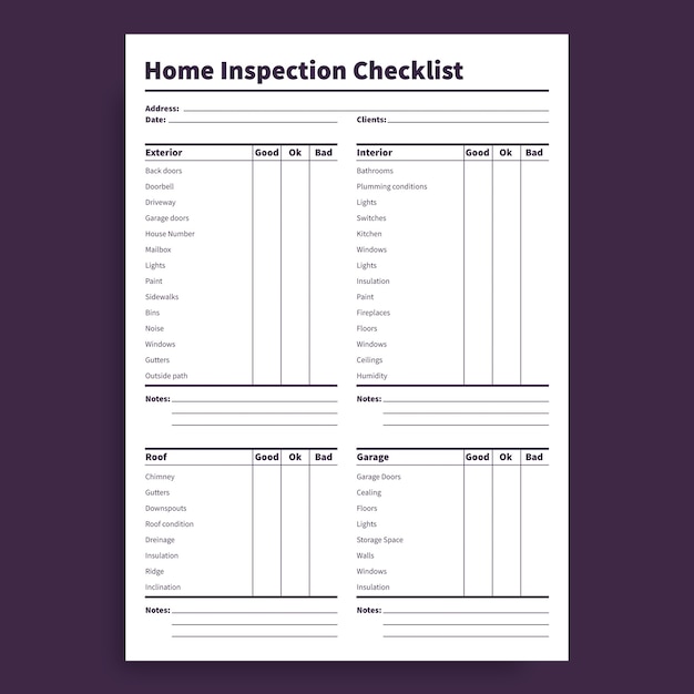 Simple home inspection for real estates check list