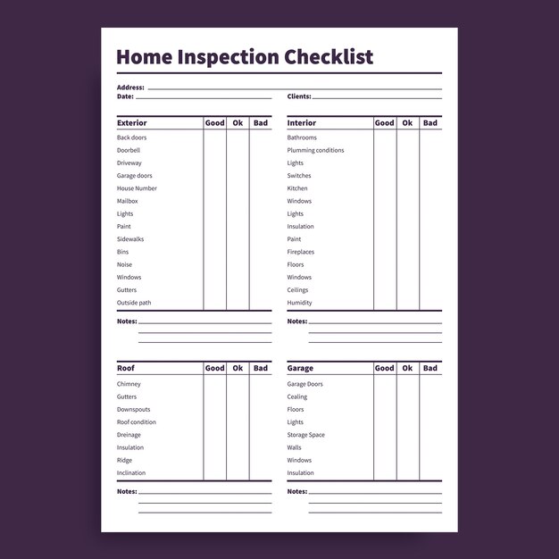 Simple home inspection for real estates check list