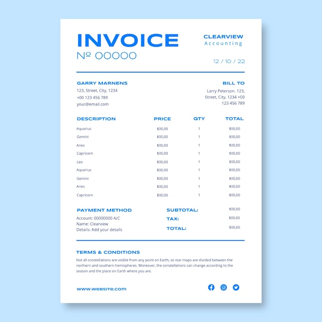 Simple modern accounting invoice