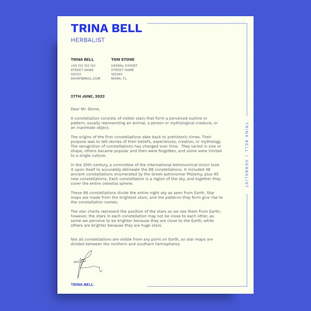 Free vector simple modern herb cover letter