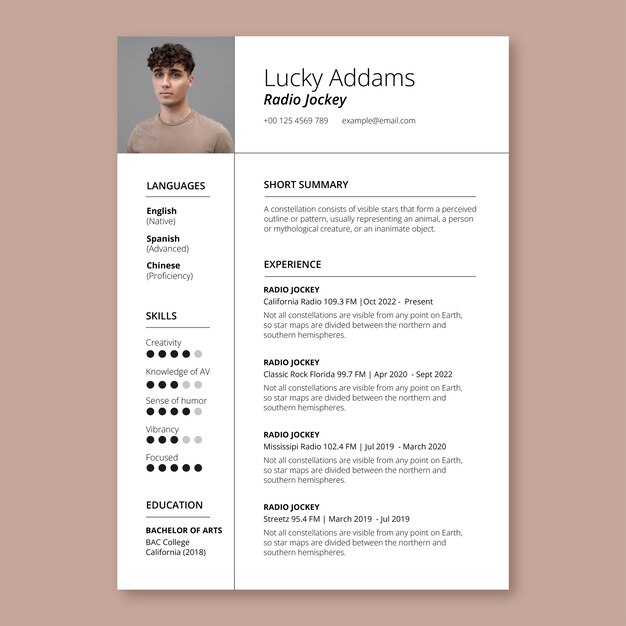 Simple modern lucky addams radio jockey resume