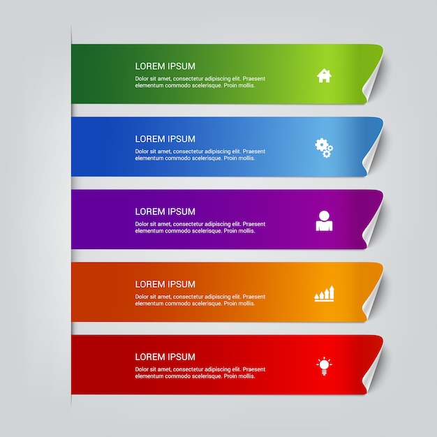 Simple multicolor sticky line steps infographics  template.