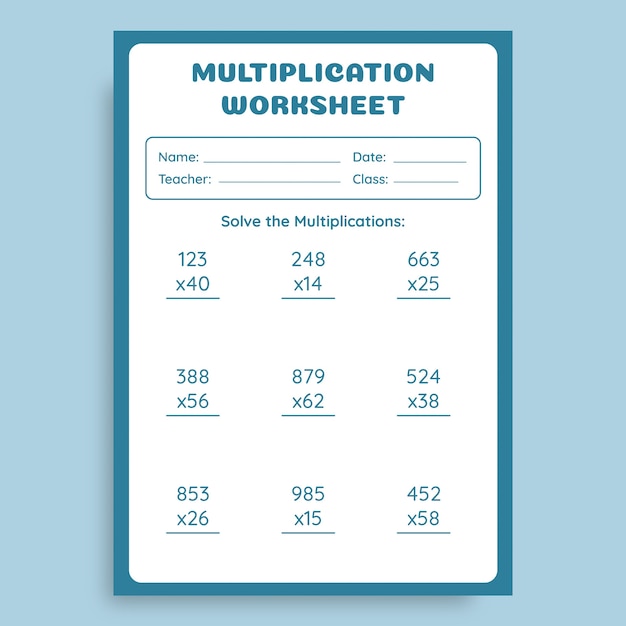 Free Vector simple multiplication 3º grade worksheet