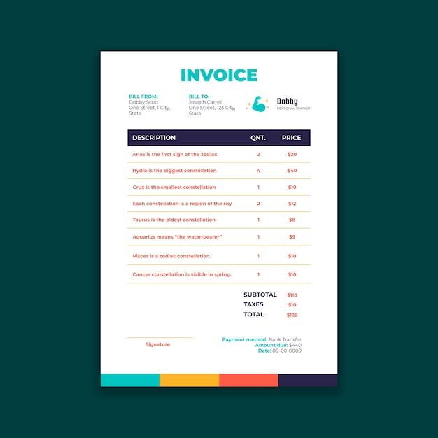 Simple personal trainer invoice