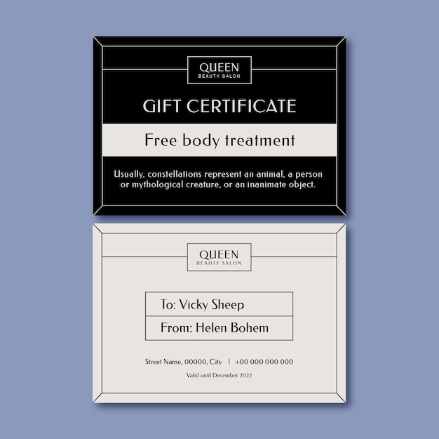 Simple queen beauty salon gift certificate