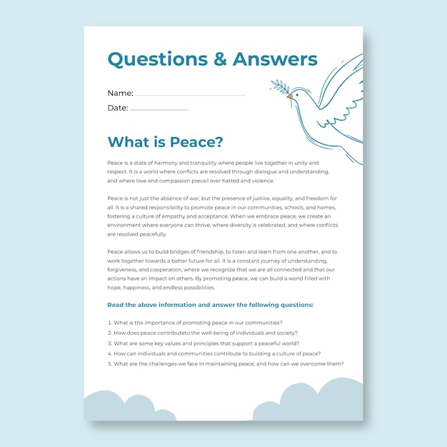 Simple questions and answers about peace worksheet