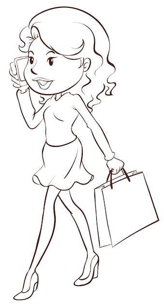 A simple sketch of a girl shopping