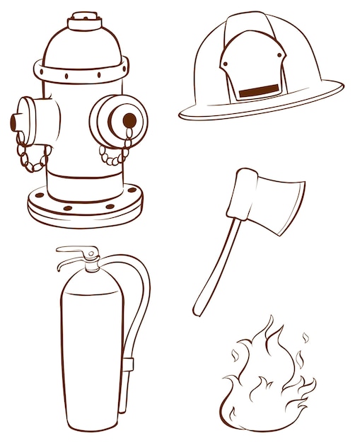 Simple sketches of the things used by a fireman