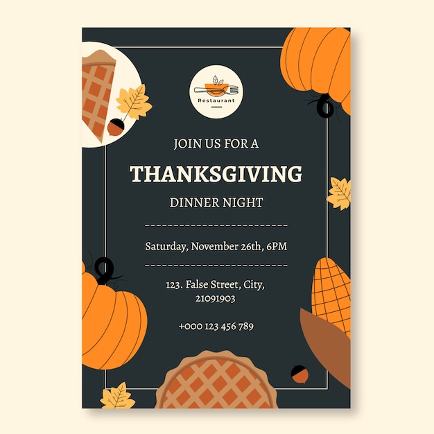 Simple thanksgiving food & music restaurant invitation