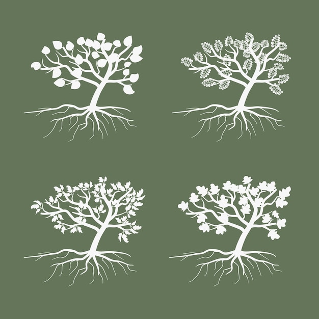 Free Vector simple  trees. environmental symbol tree illustration set. collection of artistic outline tree with foliage