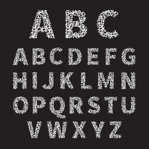 Simple White Crossed Font Alphabet illustration on Gray Background.