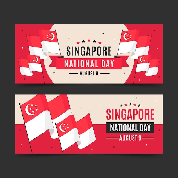 Free Vector singapore national day banners set