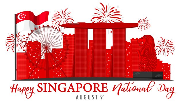 Singapore National Day with Marina Bay Sands Singapore and fireworks