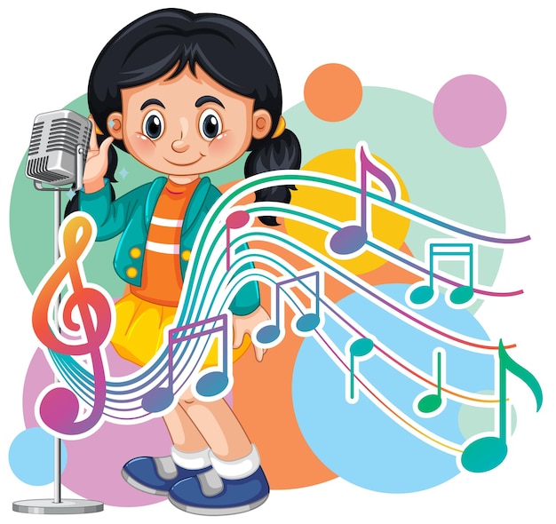 Free Vector singer girl cartoon with music melody symbols