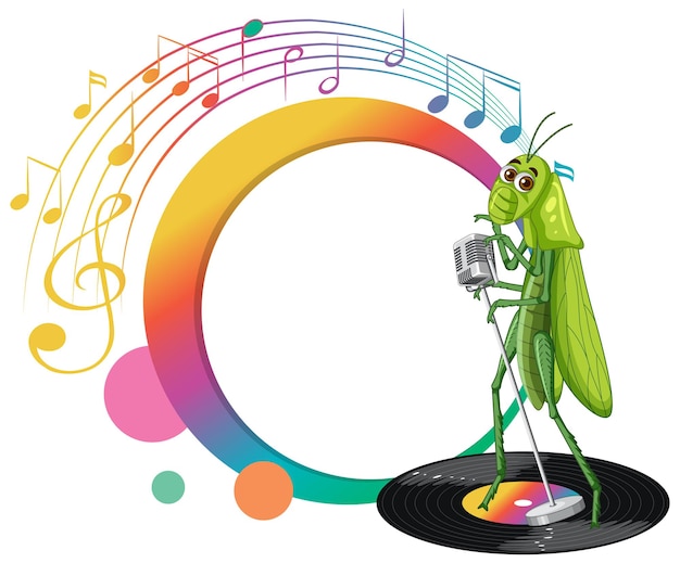 Free Vector singer grasshopper cartoon character with empty banner