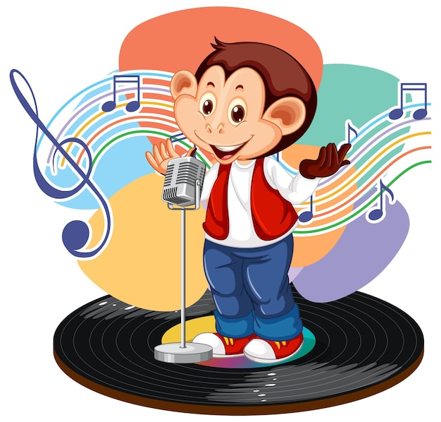 Free Vector singer monkey cartoon with music melody symbols