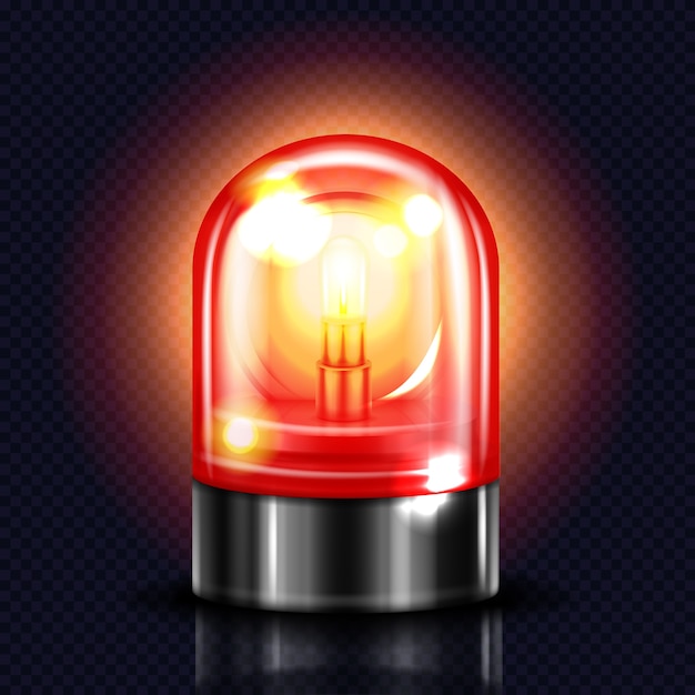 Siren light illustration of red alarm lamp or police and ambulance emergency flasher.