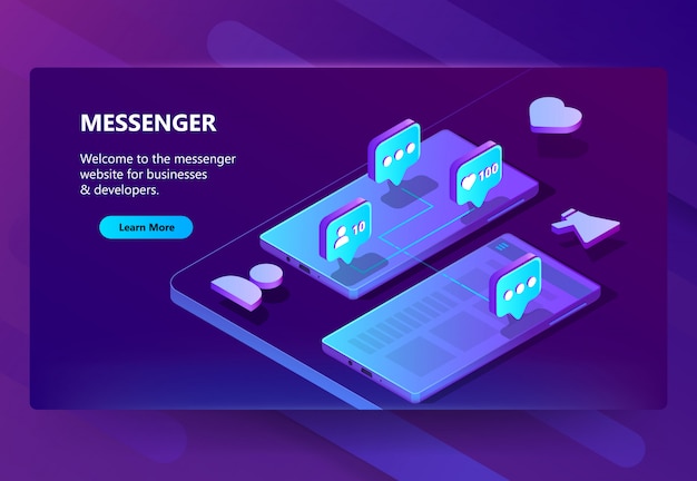 Free Vector site template for messenger, online chat