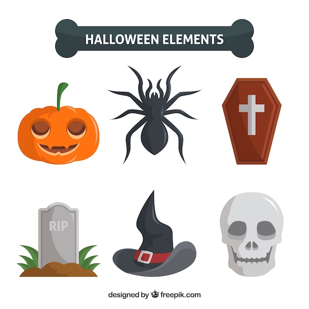 Free vector six attributes of halloween on a white background