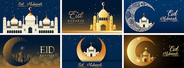 Six background designs for Muslim festival Eid Mubarak