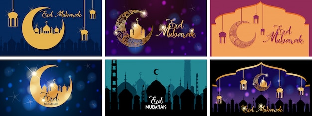 Six background designs for Muslim festival Eid Mubarak