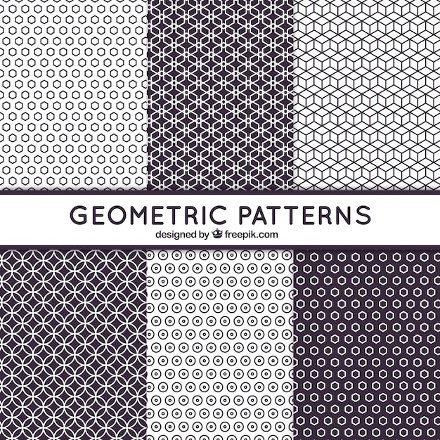 Free vector six black and white patterns with geometric shapes