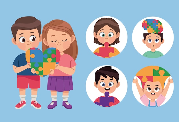 six children autism day characters