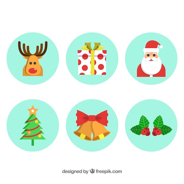 Six christmas elements in circles