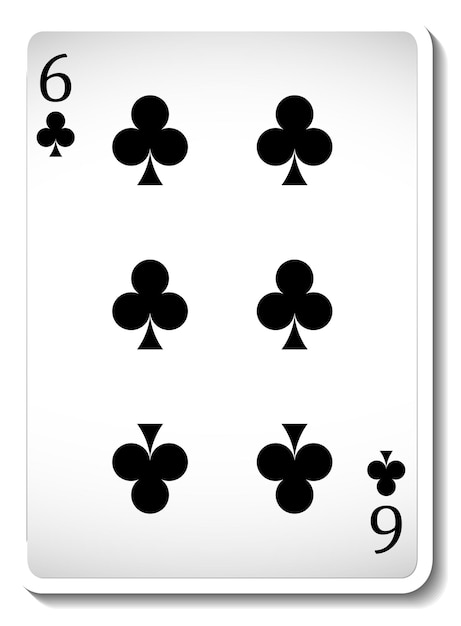 Free vector six of clubs playing card isolated