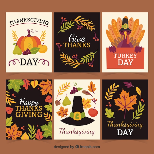 Free Vector six creative thanksgiving cards