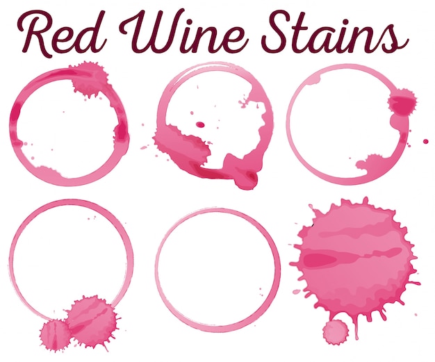 Free Vector six diffferent red wine stains illustration