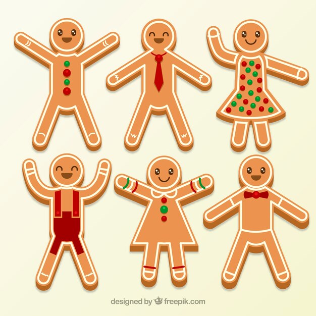 Six dressed up gingerbread man cookies