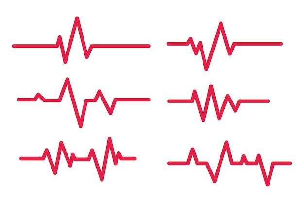 Free Vector six ecg heartbeat lines red collection