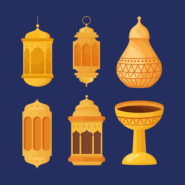 Free Vector six eid mubarak icons