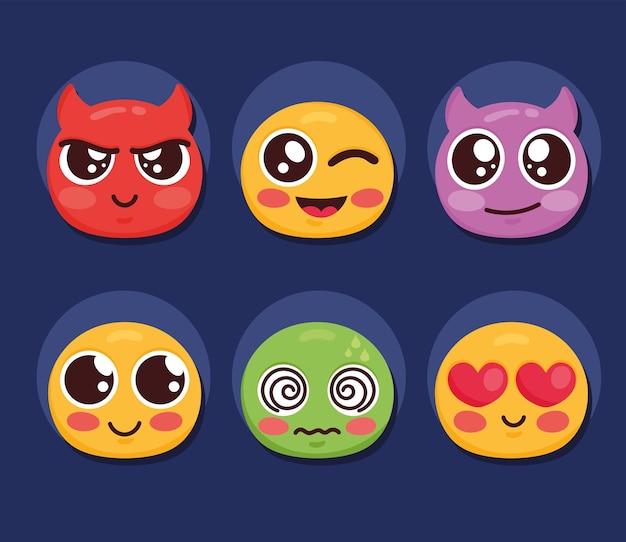 six emoticons characters set icons