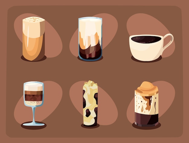 Free vector six flats coffee illustrations