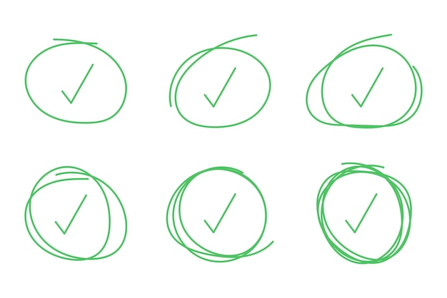 Free Vector six green scribble circle check marks