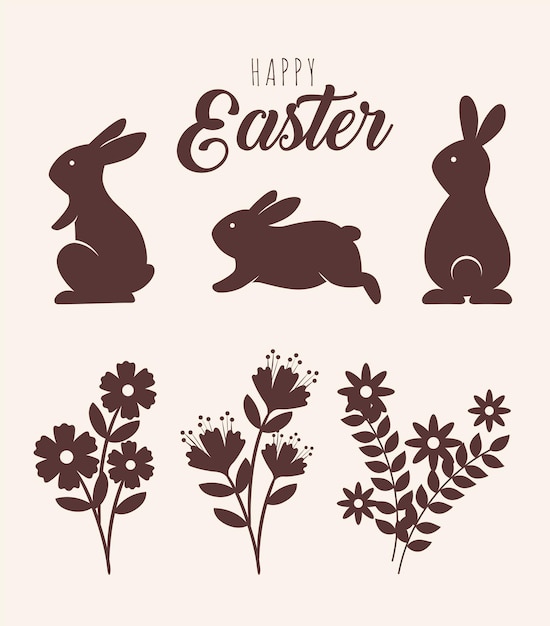 Six happy easter silhouettes