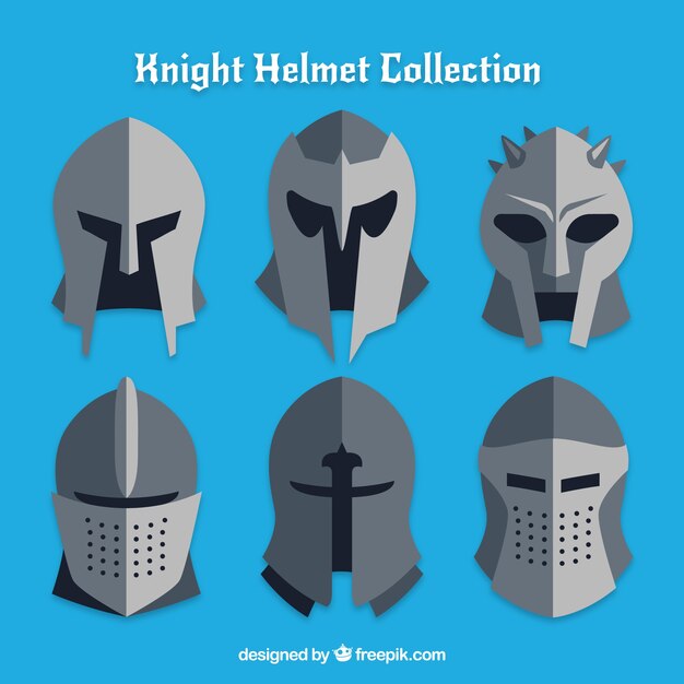 Six helmets set of armor in flat design