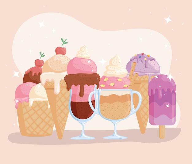 Free Vector six ice creams products icons