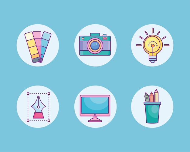 six icons with tools for designer