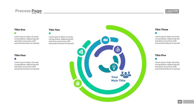 Free Vector six layer donut chart slide template. business data. graph, diagram