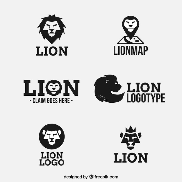 Six logos of lion, black and white