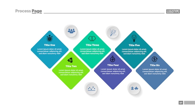 Six phases diagram slide template. Business data. Graph, chart