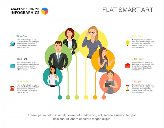 Six point graphic presentation. Editable template, option diagram.