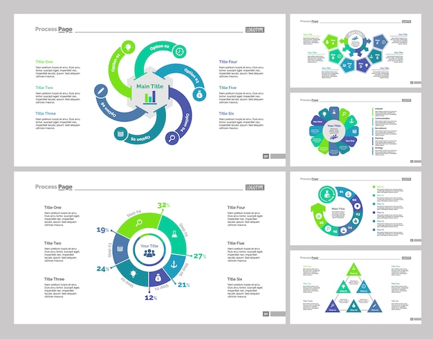 Free vector six production slide templates set