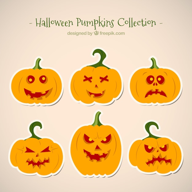 Free Vector six pumpkins for halloween