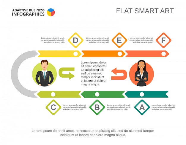 Free Vector six steps workflow process chart template for presentation