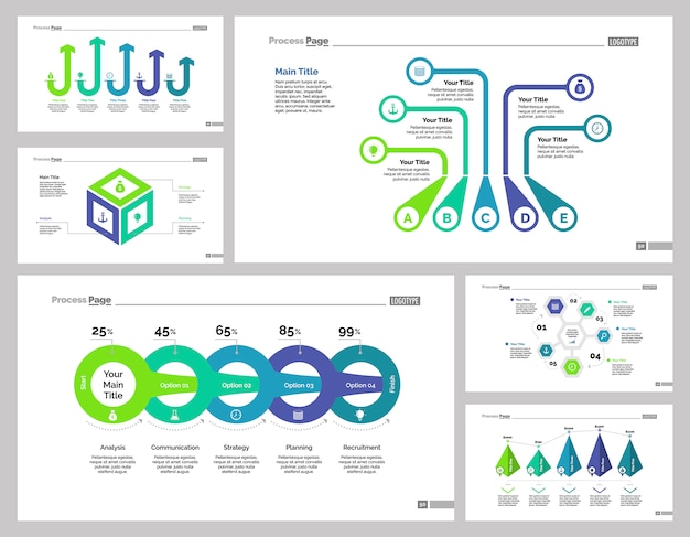 Free Vector six strategy slide templates set