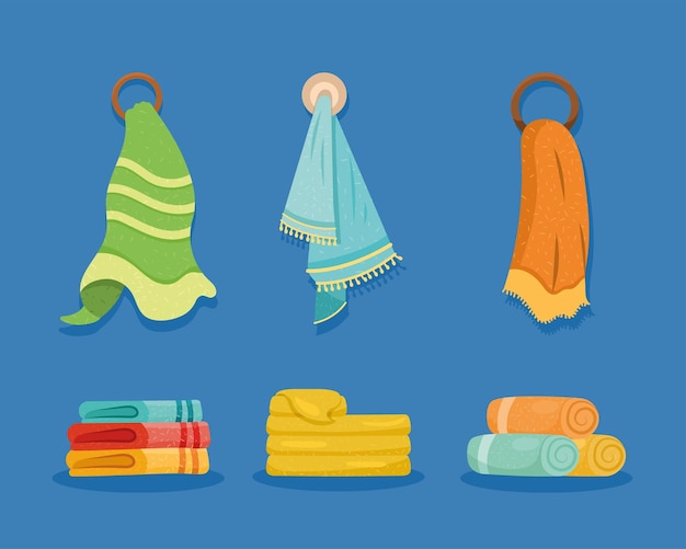 Free Vector six towels bathroom icons